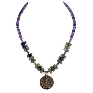 Jade & Amethyst Buddha Pendant Necklace - KJKStyle