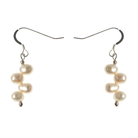 White Dancing Cultured Pearls on Sterling - KJKStyle