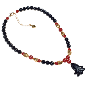 Onyx & Carnelian Lotus  Choker