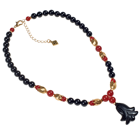 Onyx & Carnelian Lotus  Choker