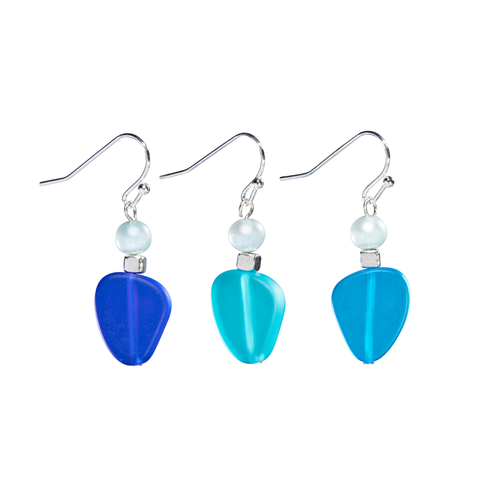 Blue Frosted Glass With Lt Blue Cultured Pearl Earring
