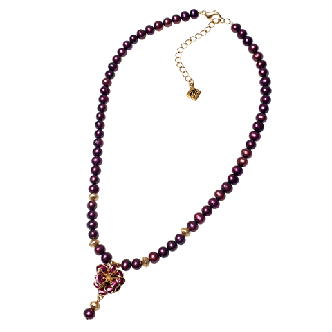 Plum Enamel Cherry Blossom & Cultured Pearl Choker