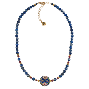 Floral Cloisonné Ring With Lapis & Ruby Jade Rondelle Choker