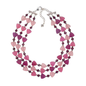 3-Strand Rose Frosted Glass Triangle With Cultured Pearls Choker