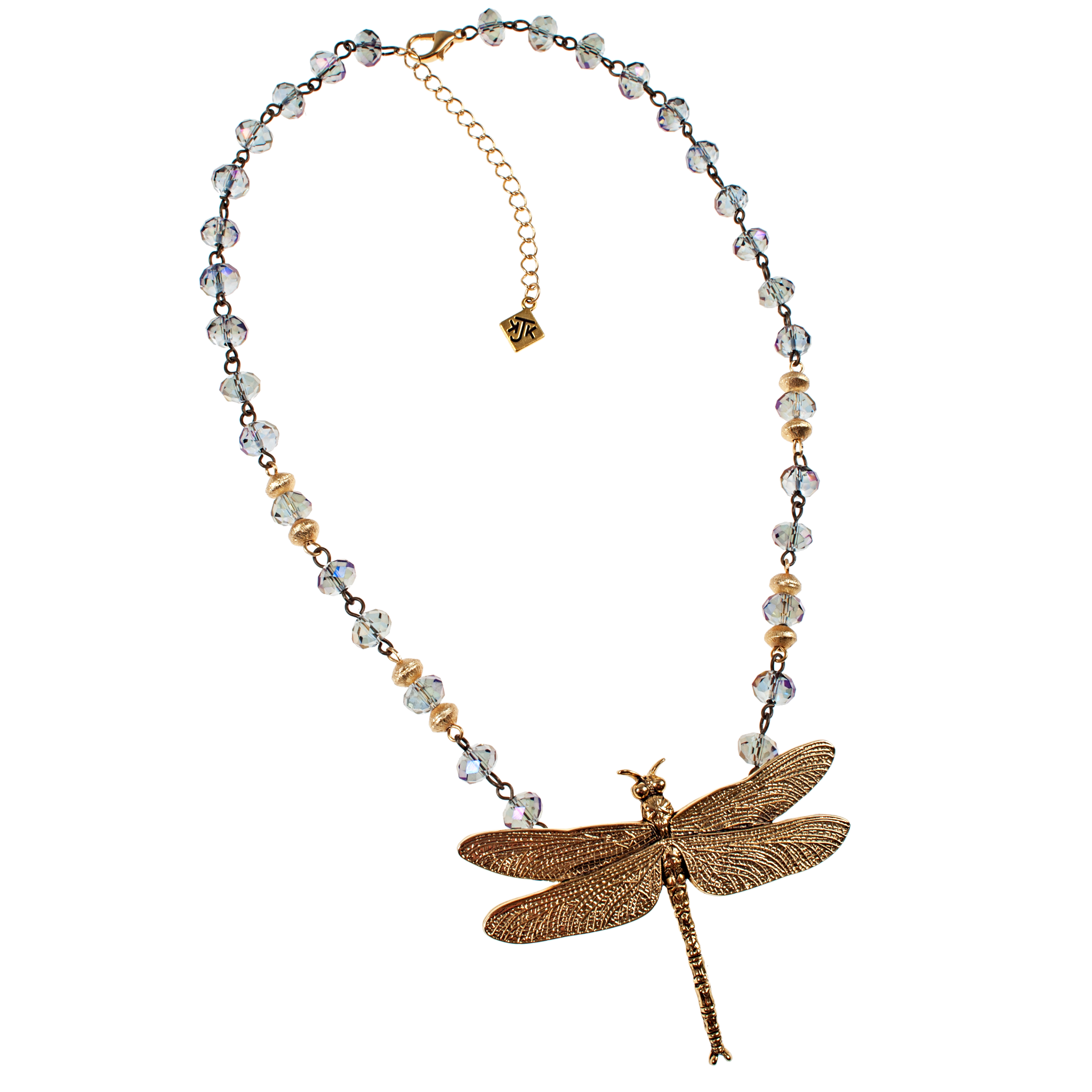 Gold Dragonfly On Crystals Choker