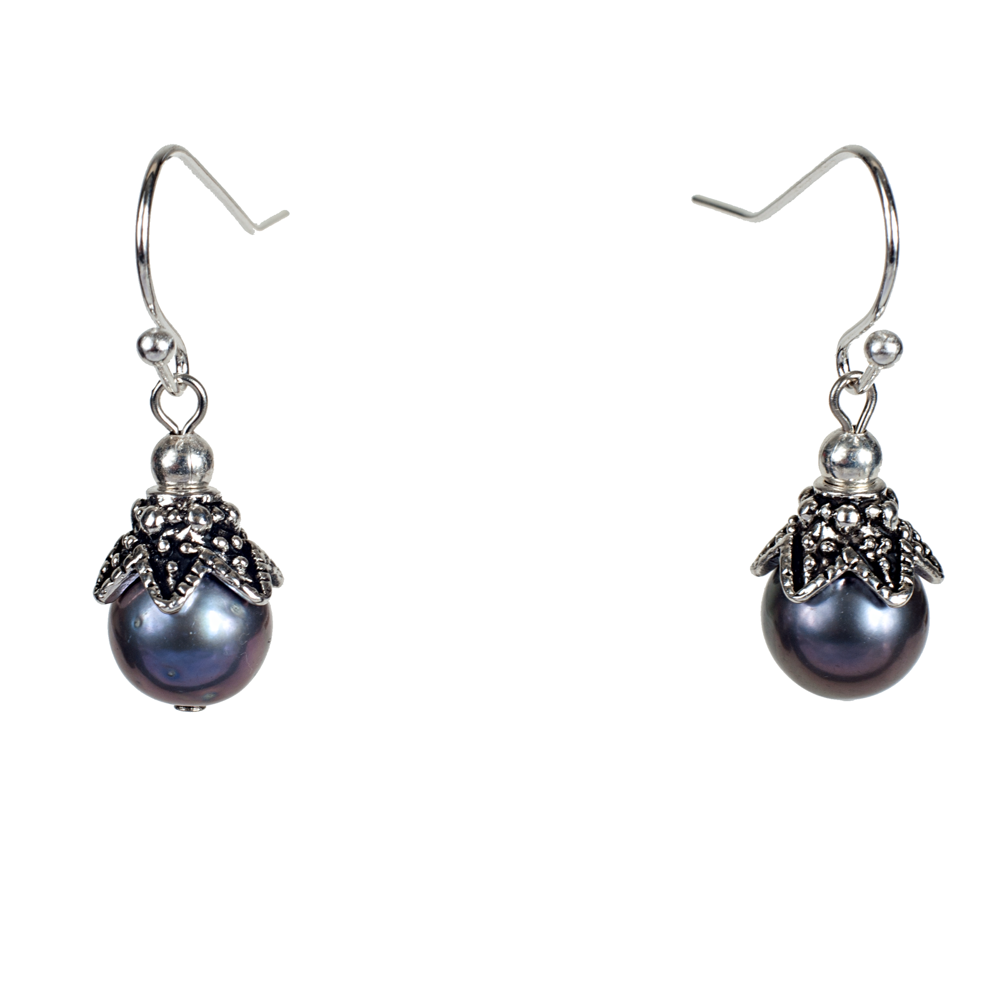 Cultured Pearl With Granulated Bead Cap Earring