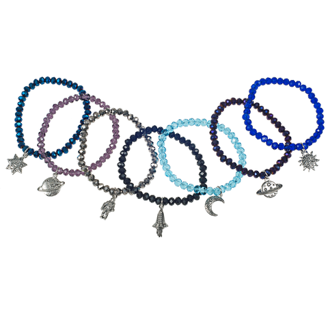 Assorted Crystal Planetary Charm Stretch  Bracelet