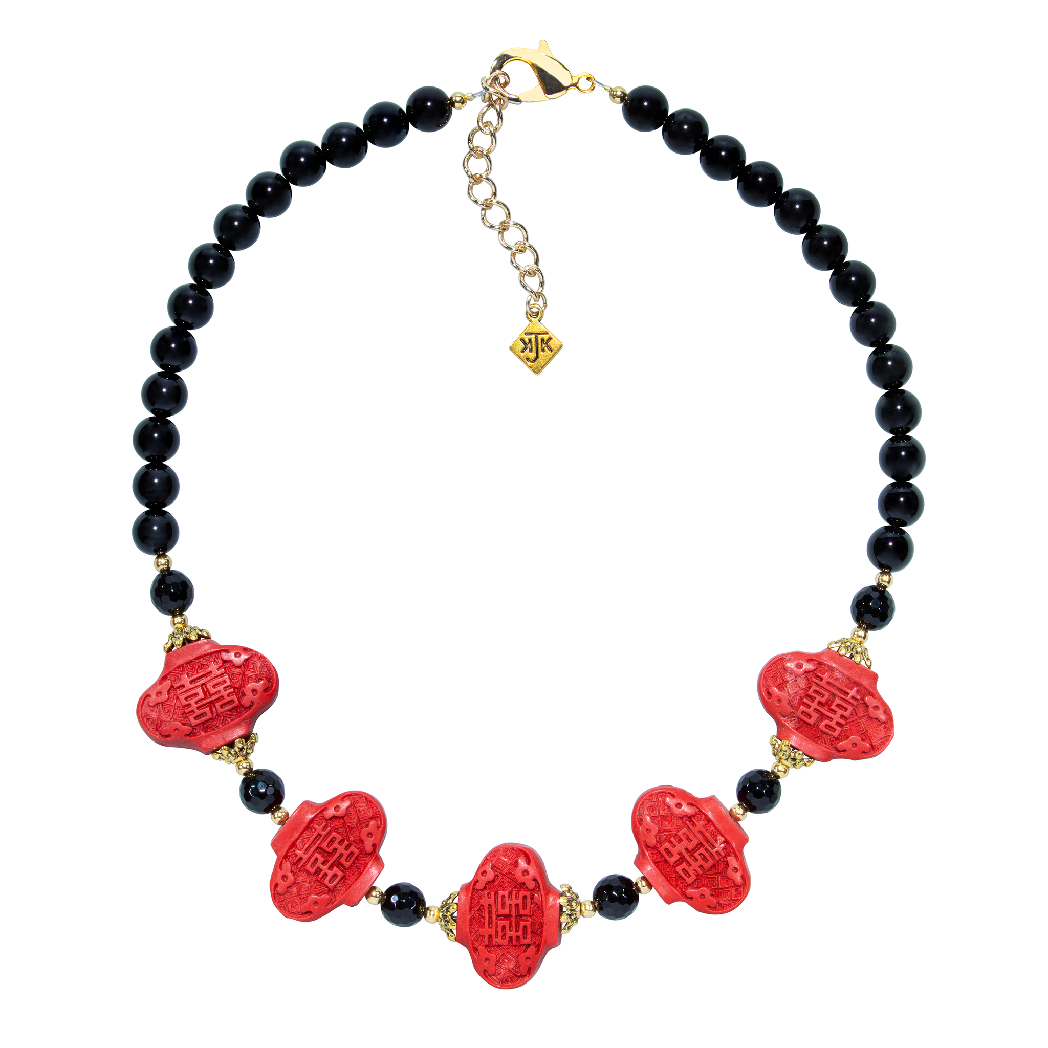 Cinnabar Lantern W/Onyx Necklace