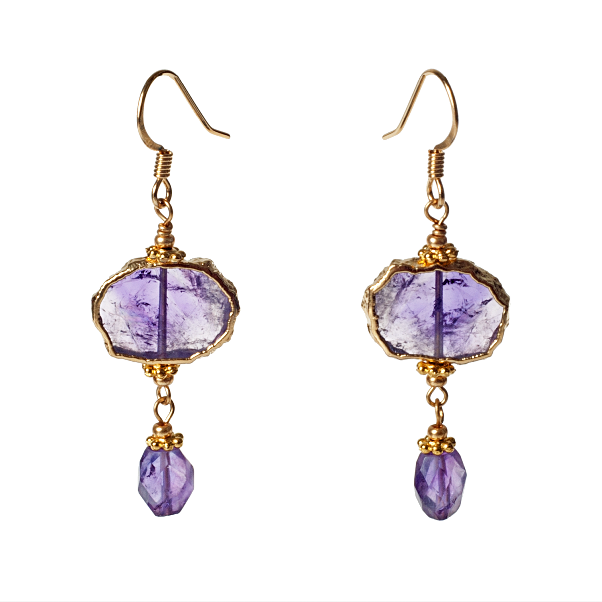 Amethyst Slice & Faceted Amethyst  Earring
