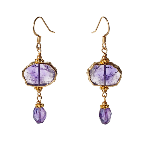 Amethyst Slice & Faceted Amethyst  Earring