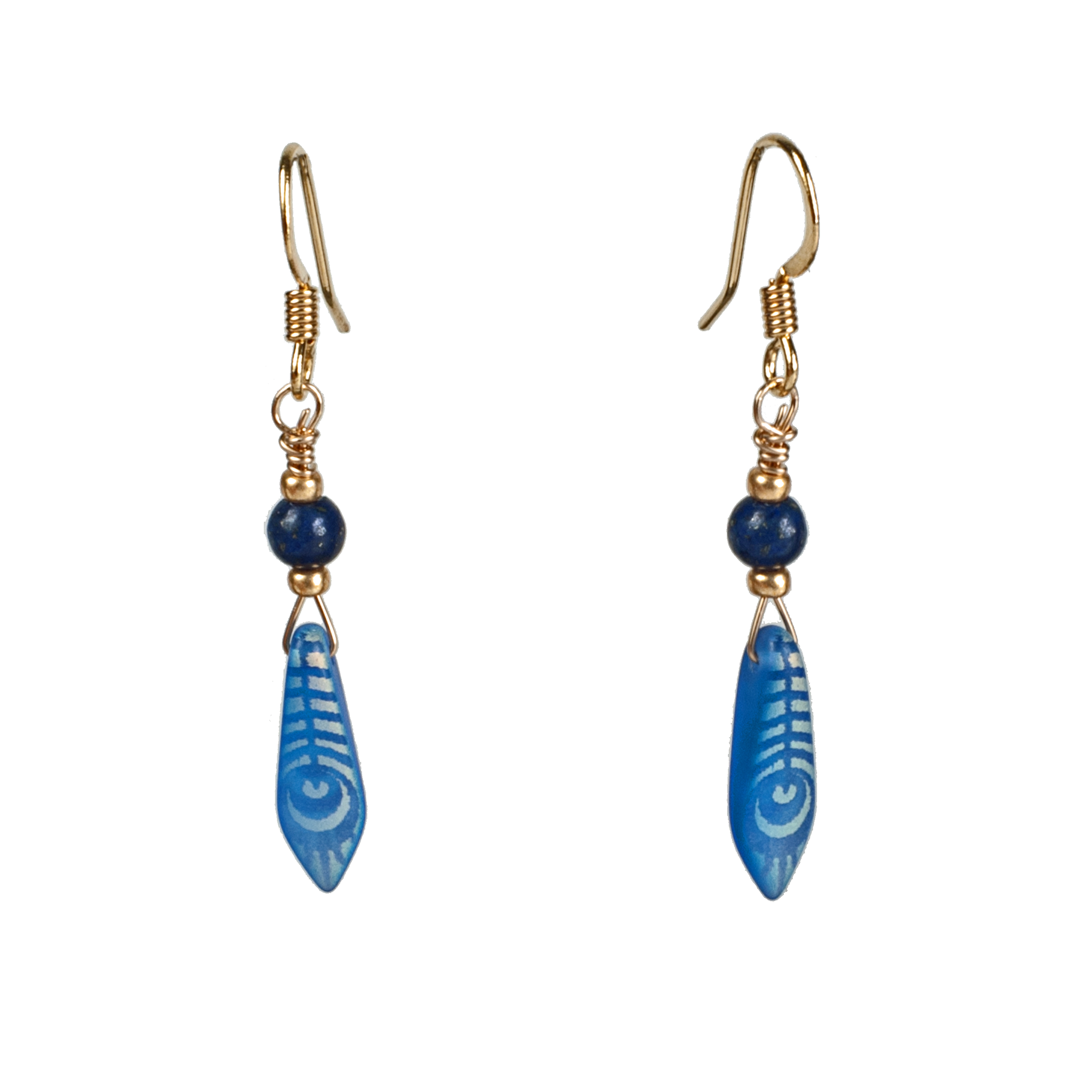 Bohemian Glass Blue Feather Drop Earring