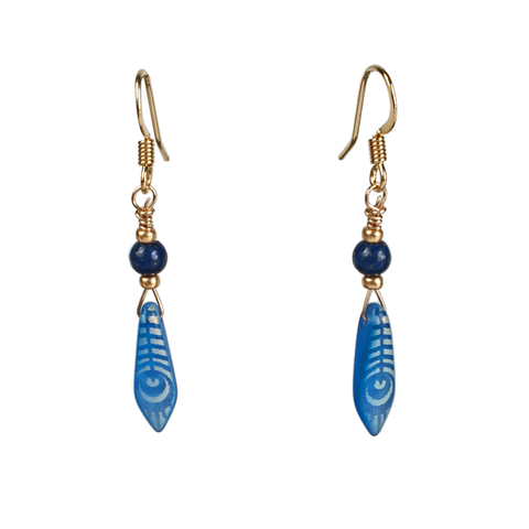 Bohemian Glass Blue Feather Drop Earring