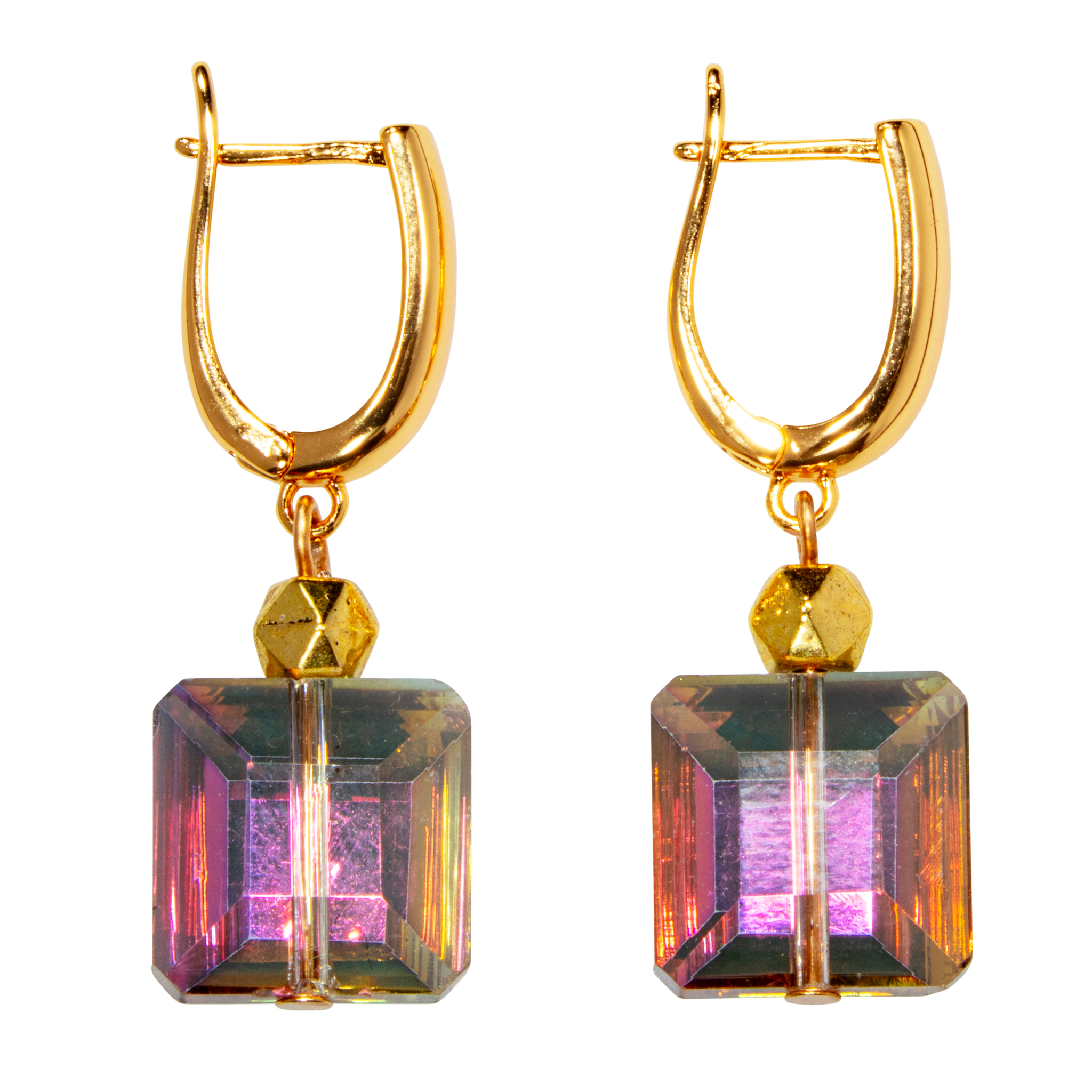 Pink/Green Radiant Crystal Huggie Earring