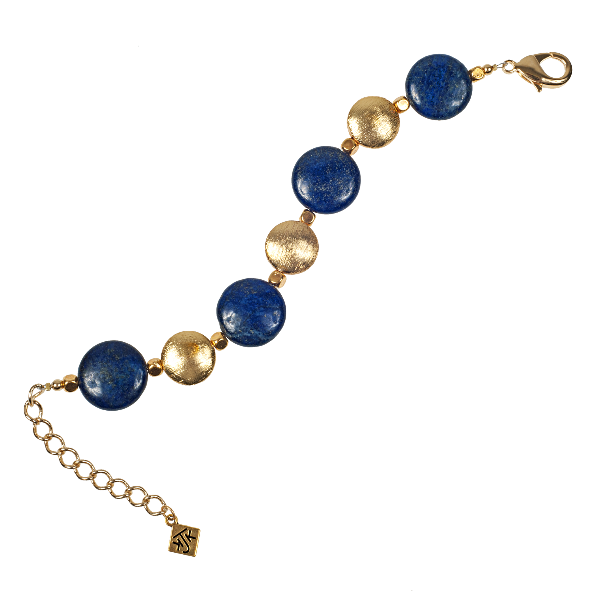 Lapis Coin & Brushed Gold Bracelet