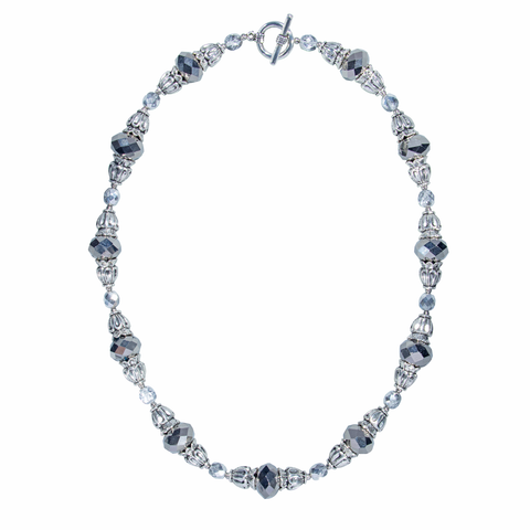 Faceted Metallic Crystals With Ornate Caps Necklace
