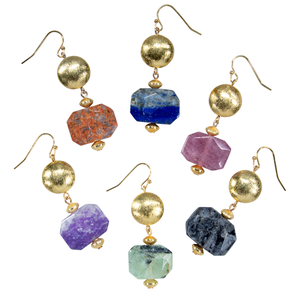Natural Stone & Brushed Gold Disk On Earwire 
 Earring