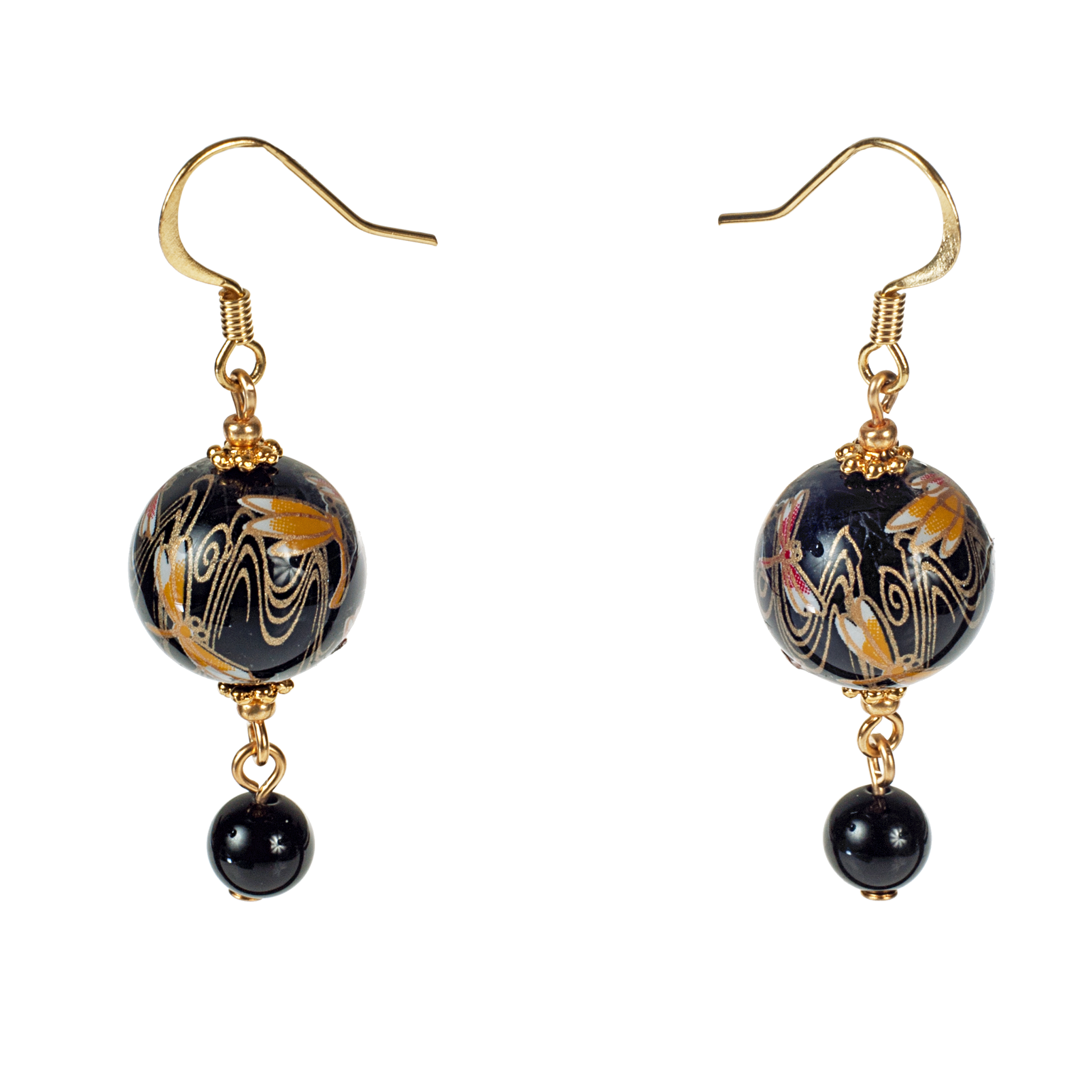 Japanese Tensha Black Dragonfly & Onyx Drop Earring