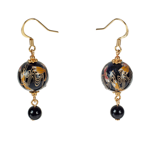 Japanese Tensha Black Dragonfly & Onyx Drop Earring