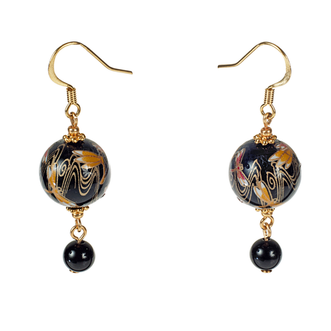 Japanese Tensha Black Dragonfly & Onyx Drop Earring