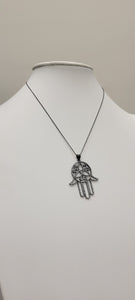 Sterling Silver large Hamsa paved in Cubic Zirconia Necklace