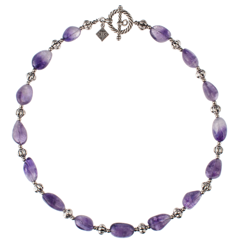 Natural Amethyst Nugget & Silver Melon Choker