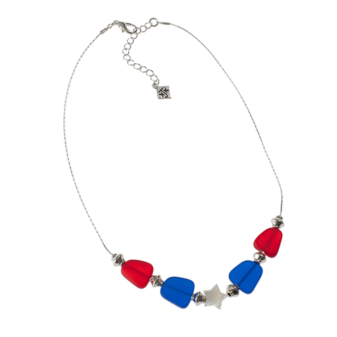 Red And Blue Recycled Glass With White Mother-Of-Pearl Star Choker