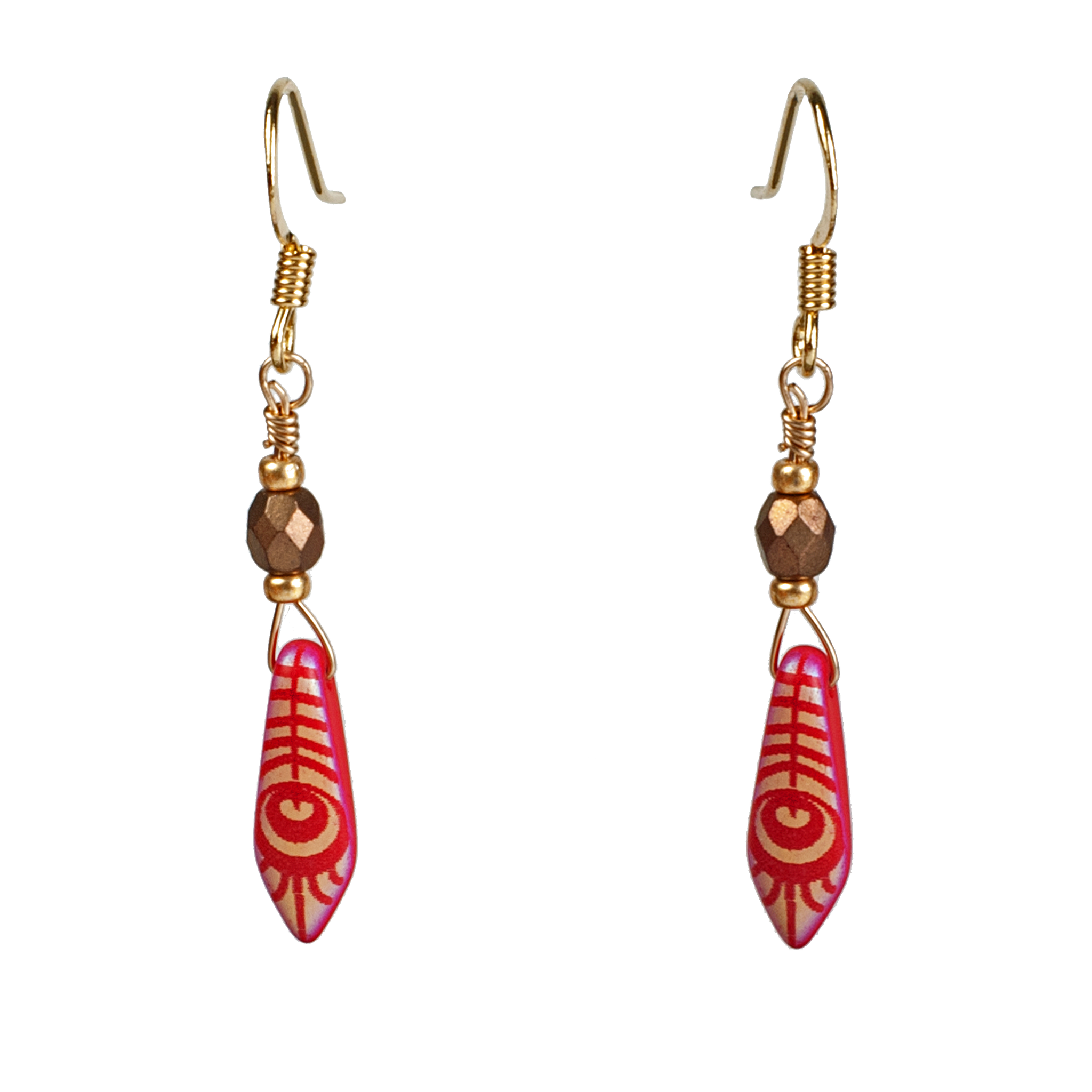 Bohemian Glass Red  Feather Drop Earring