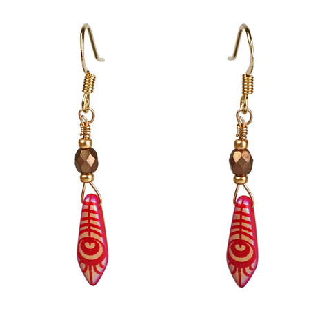 Bohemian Glass Red  Feather Drop Earring