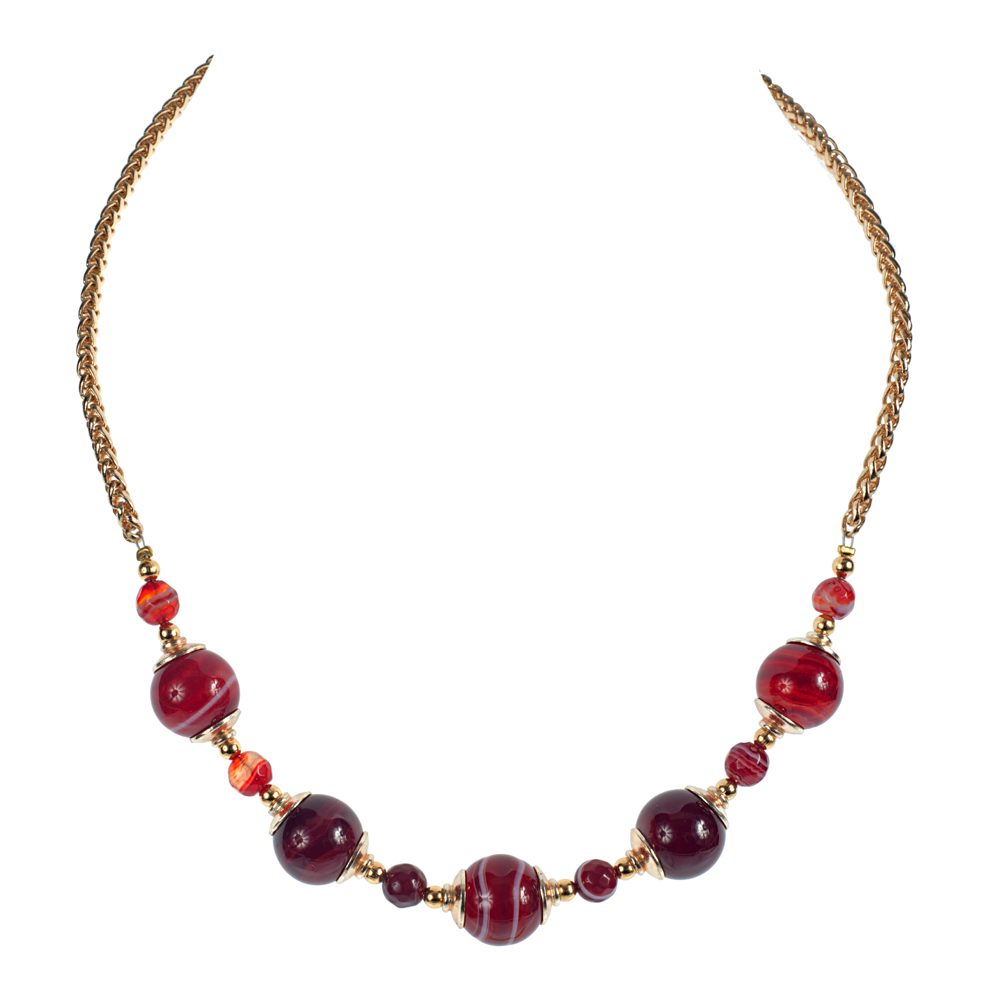 Banded Agate With Golden Cap Wheat Chain Choker