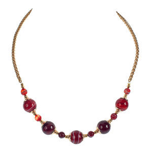 Banded Agate With Golden Cap Wheat Chain Choker
