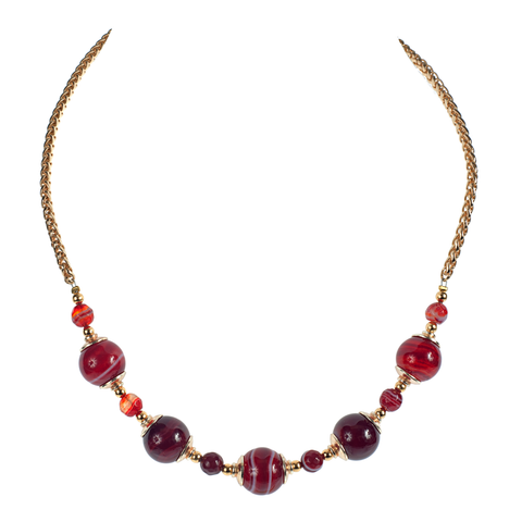 Banded Agate With Golden Cap Wheat Chain Choker