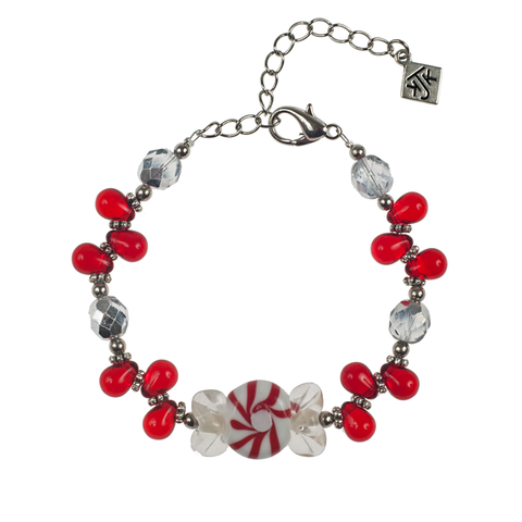 Red & Green Lampwork Glass Holiday Candy Bracelet