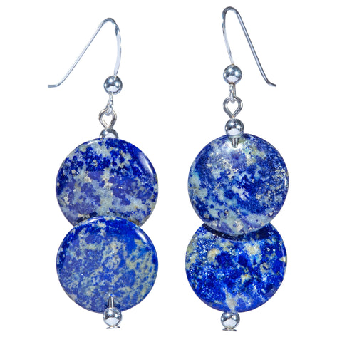 Overlapping Lapis Coin On Sterling Silver Earwire Earring