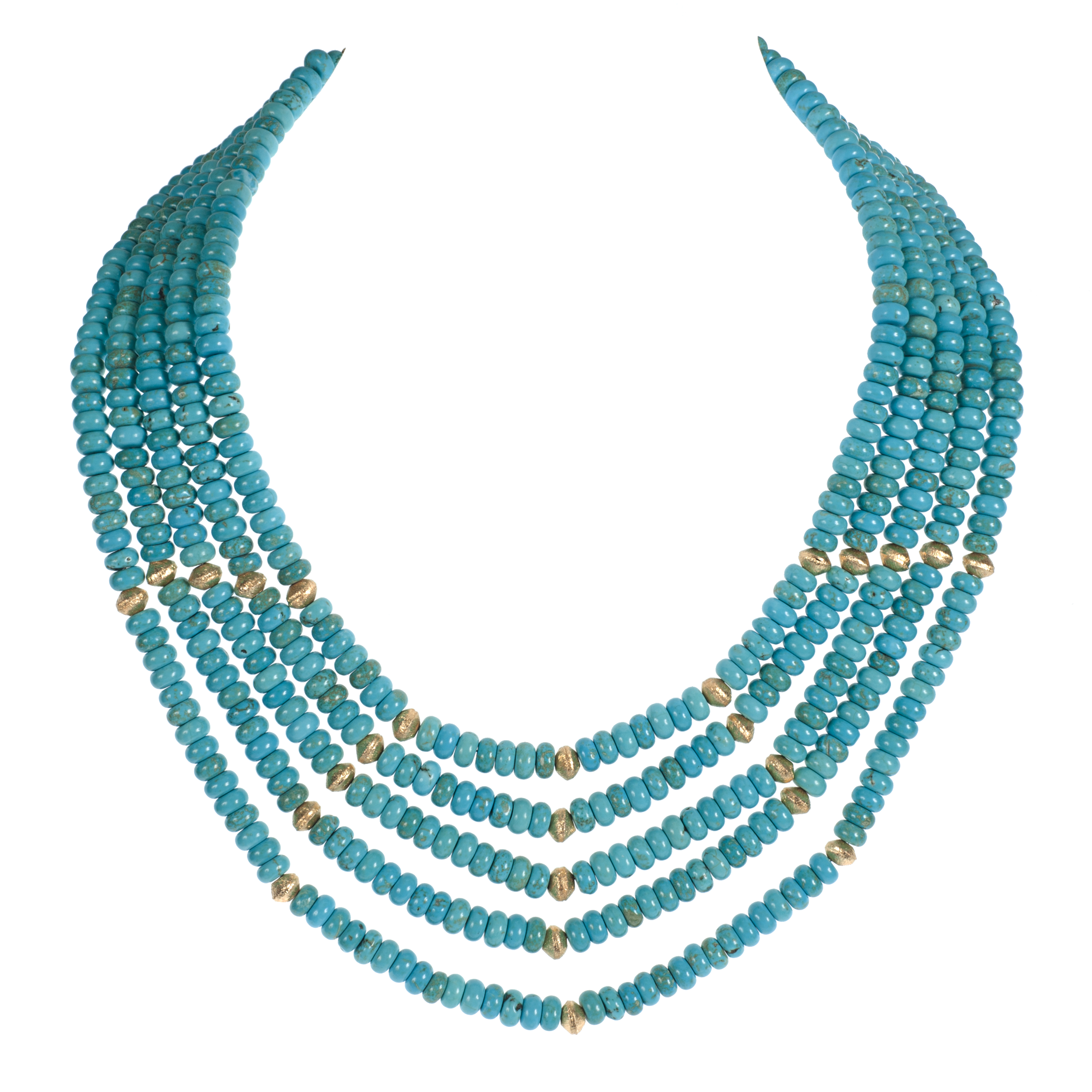 Five Strand Turquoise & Brushed Gold Choker