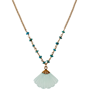 Linked Turquoise With Scalloped Pendant Choker