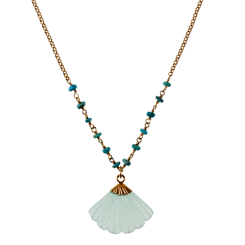 Linked Turquoise With Scalloped Pendant Choker