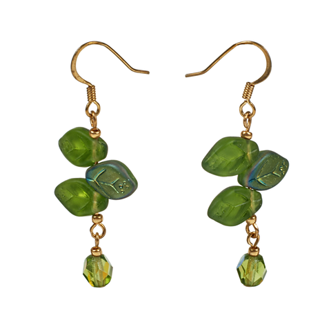 Bohemian Triple Glass Green Leaf Earring