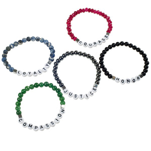 Natural Stone Stretch Bead Bracelet W/Black Letters Bracelet