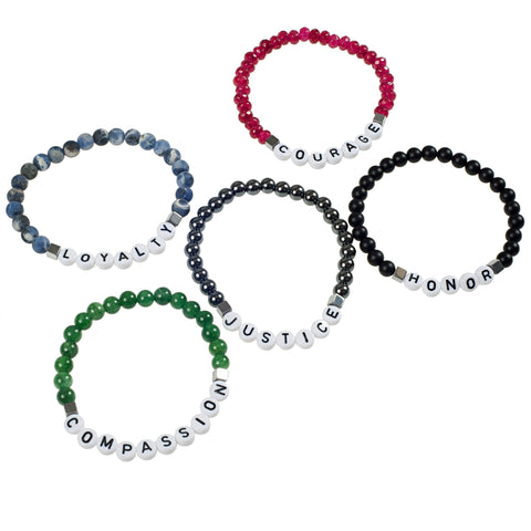 Natural Stone Stretch Bead Bracelet W/Black Letters Bracelet