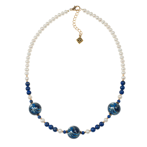 Wave Tensha, Lapis & Cultured Pearl Choker