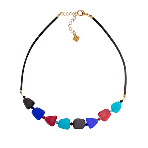 Recycled Frosted Glass & Crystal On Faux Suede Choker