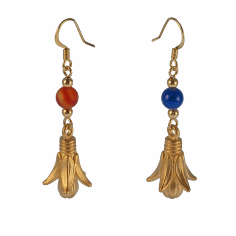 Lotus Drop With Semi-Precious Stone Earring