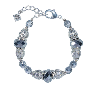 Faceted Metallic Crystals With Ornate Caps Bracelet