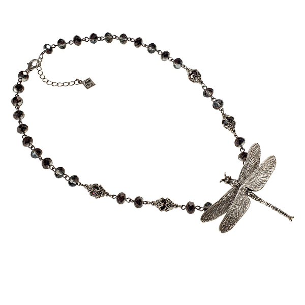 Silver Dragonfly On Crystals Choker