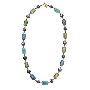 24" Coin Pearl With Glass Sea Life Rectangles Necklace