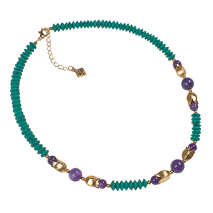 Amethyst And Matte Turquoise Lotus  Choker