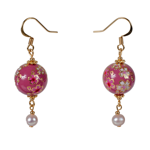 Pink Cherry Blossom Tensha With Cultured Pearl Earring