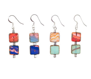 Colorful Czech Glass Squares Earring