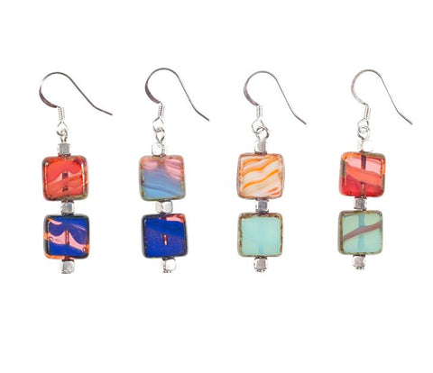 Colorful Czech Glass Squares Earring