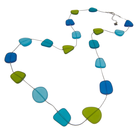 Cool Tone Recycled Frosted Glass With Silver-Plated Wire Long Necklace